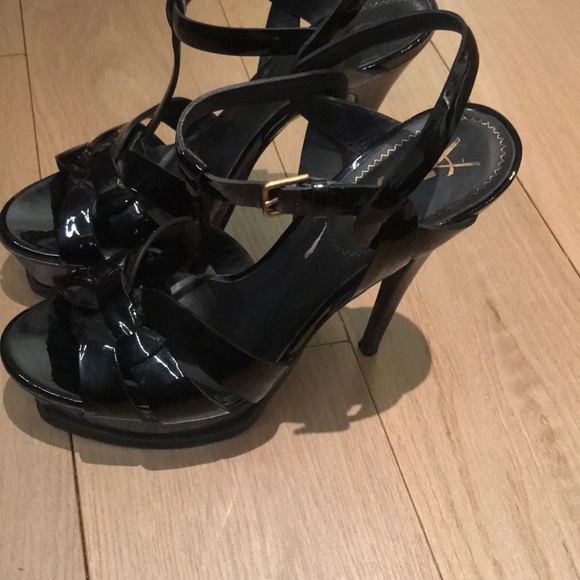 YSL TRIBUTE 105 PATENT LEATHER PLATFORM SANDALS - Picture 2 of 4